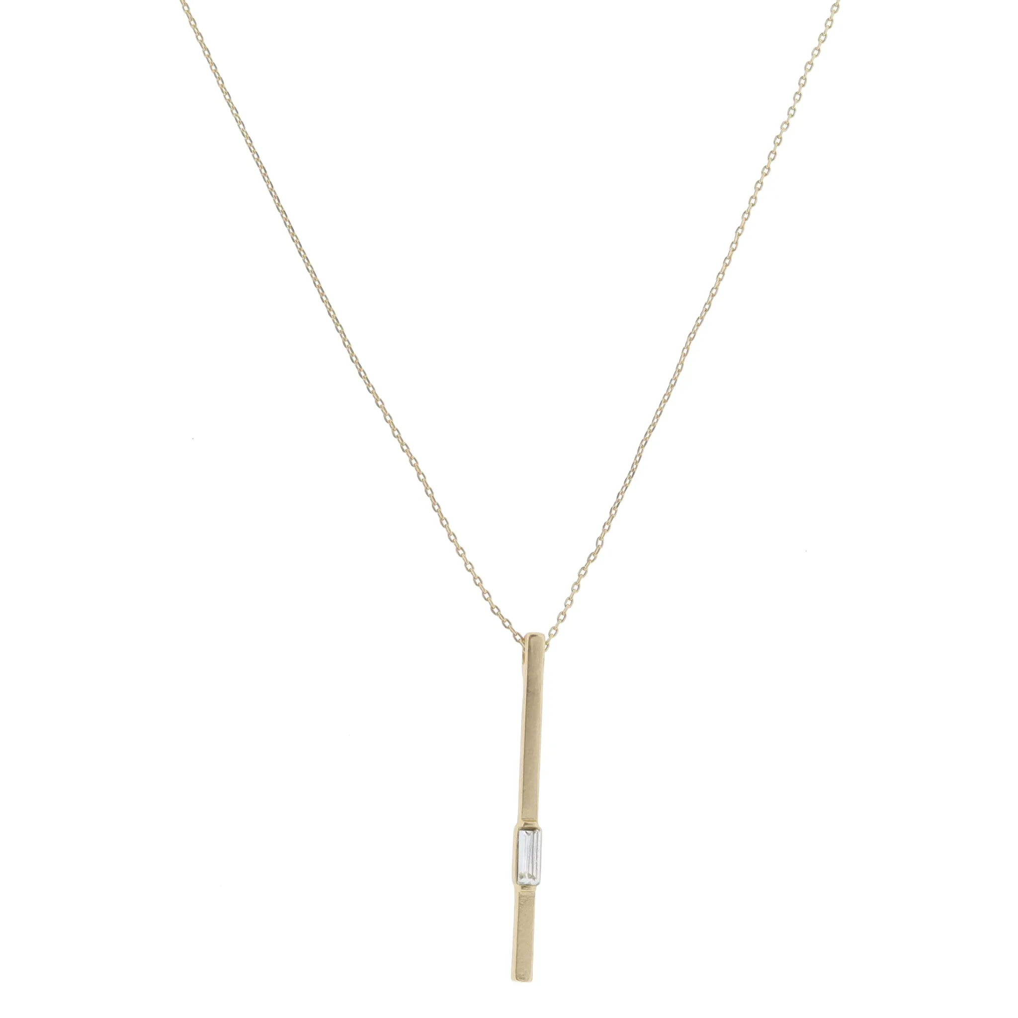 Long Gold Bar with Baguette Crystal Necklace sold by Charming Charlie
