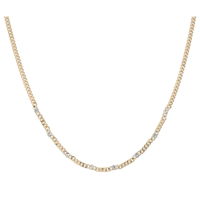 Gold Curb Chain with Crystal Stations Necklace, 3" Ext made by Charming Charlie