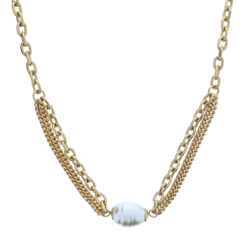 Gold Cable Chain with 2 Strand Cable and Curb Chain Portion and Chunky Pearl Necklace made by Charming Charlie