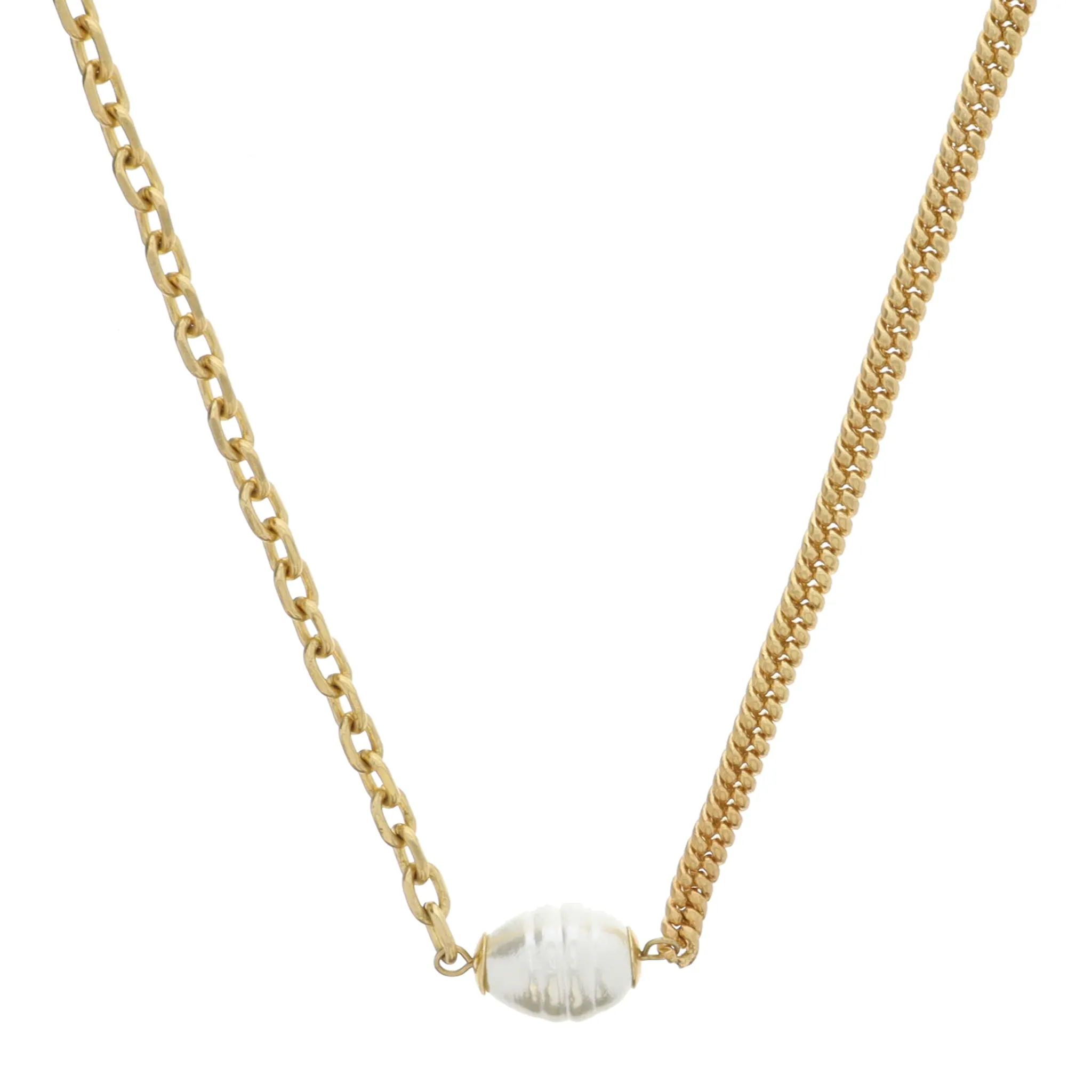Half Gold Cable Chain, Half Gold Curb Chain with Chunky Pearl Necklace sold by Charming Charlie