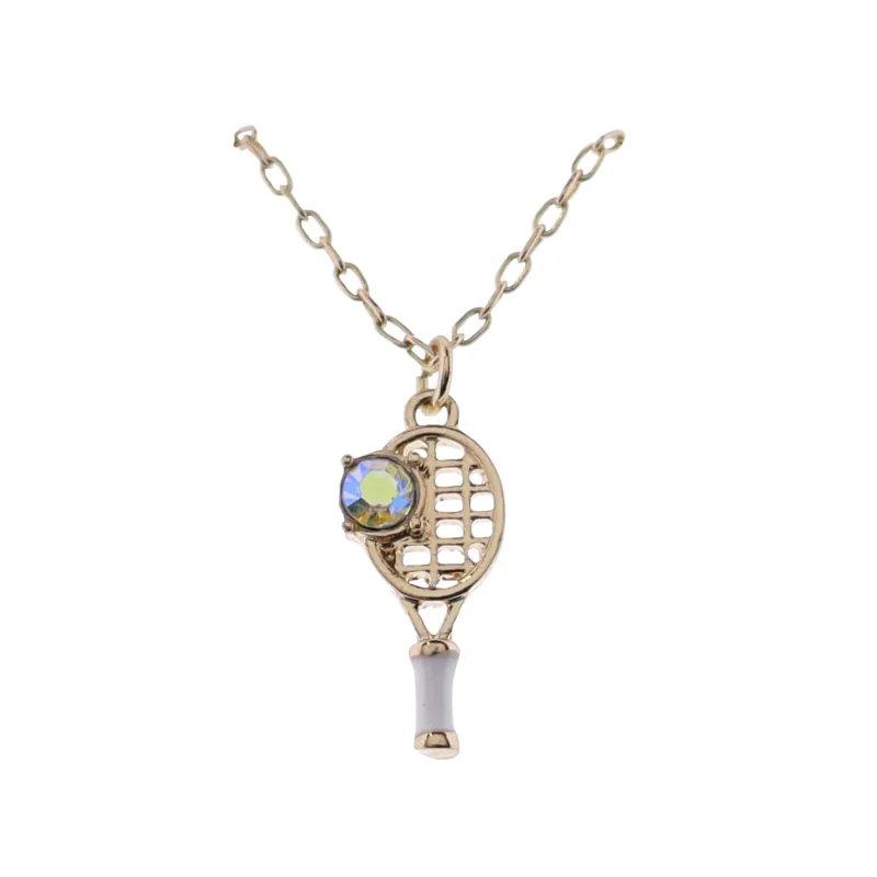 Gold Link Chain Necklace with White Tennis Racket made by Charming Charlie