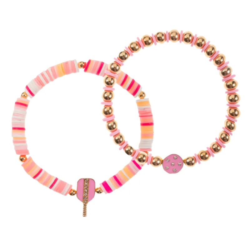 Set of 3 Beaded Stretch Bracelet with Pink Pickleball Paddle & Circle made by Charming Charlie