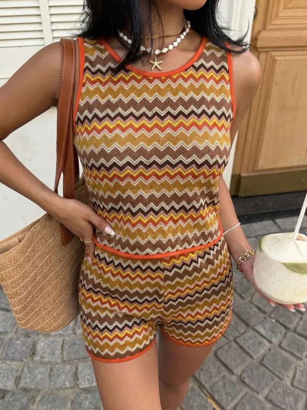 Zigzag Knit Tank Top and Shorts Set made by Trendsi