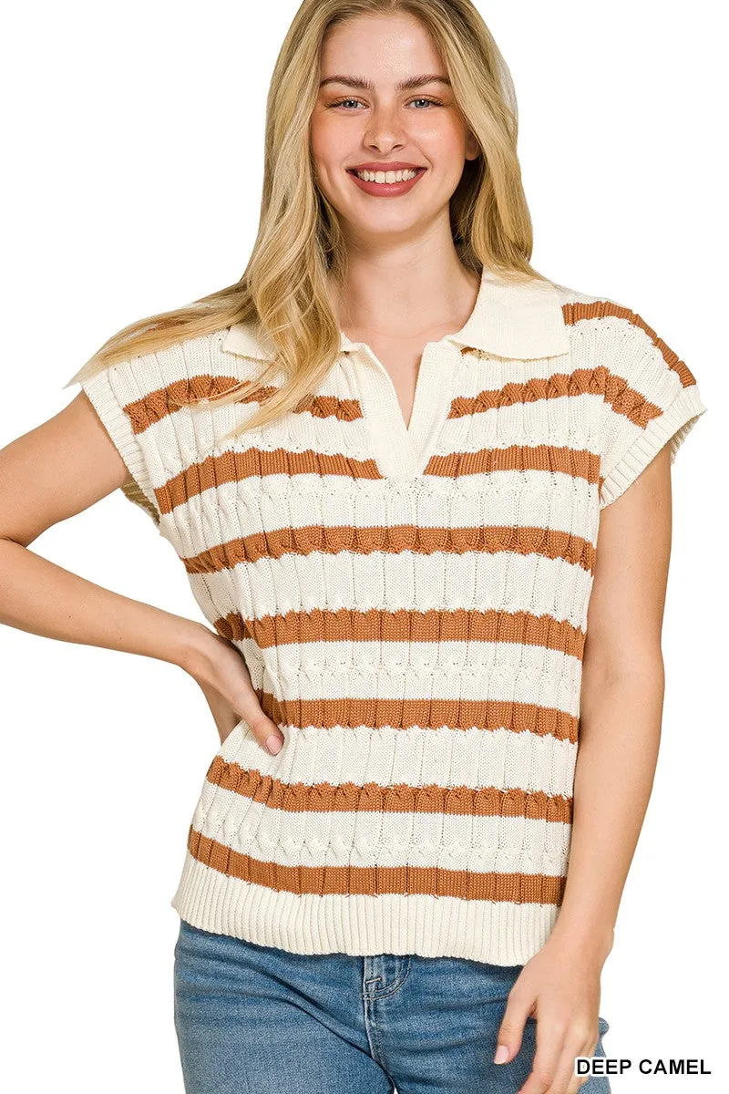 Zenana Textured Stripe Collared Sweater Vest sold by Charming Charlie product image thumbnail 2