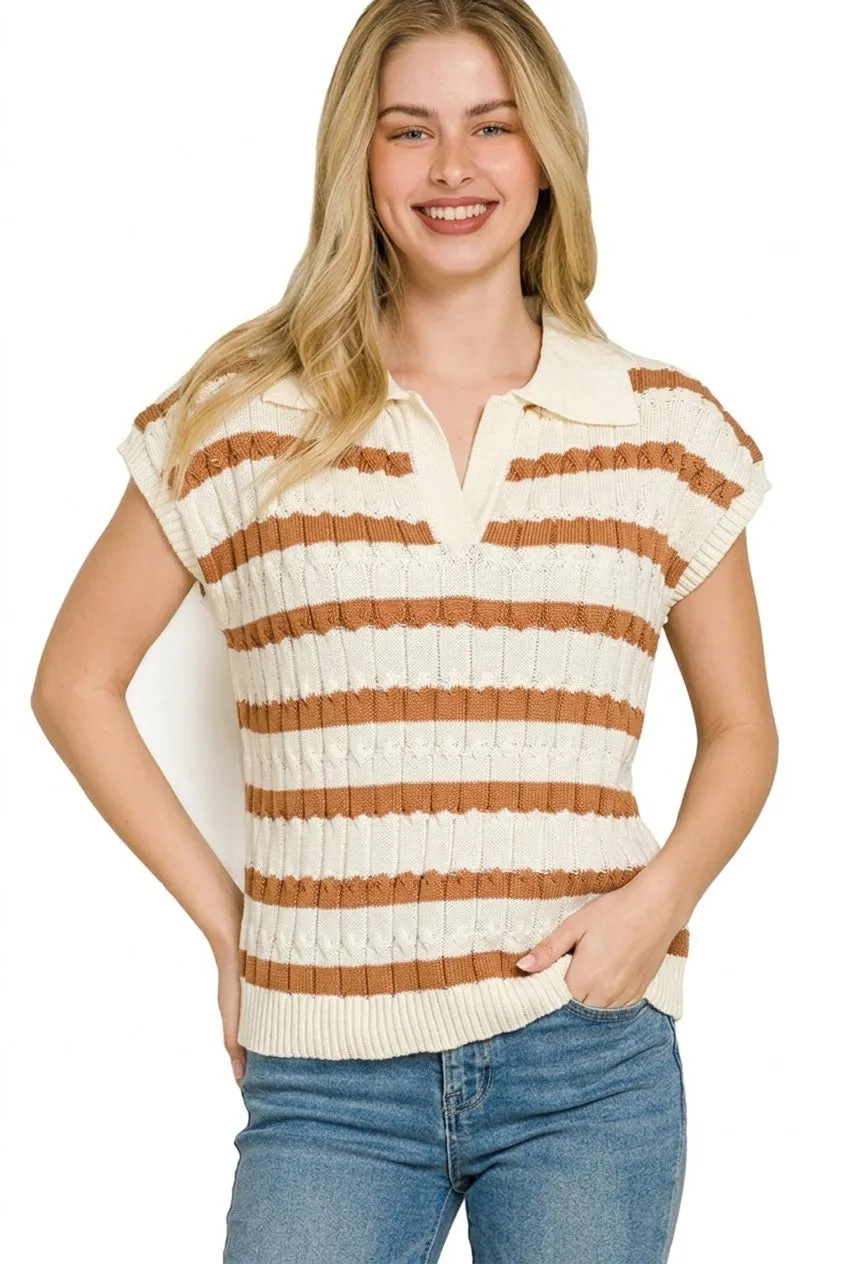 Zenana Textured Stripe Collared Sweater Vest sold by Charming Charlie product image thumbnail 3