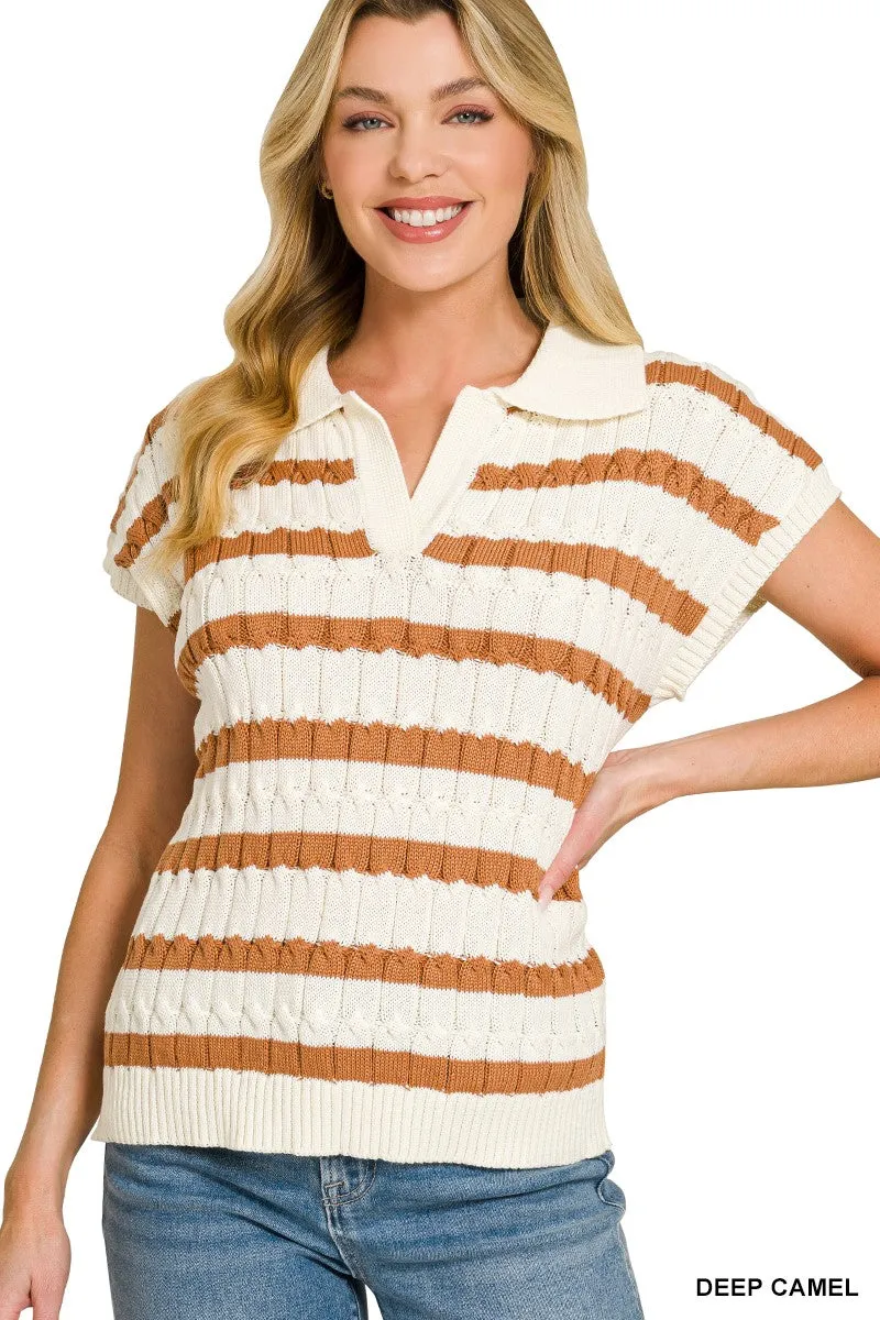 Zenana Textured Stripe Collared Sweater Vest sold by Charming Charlie