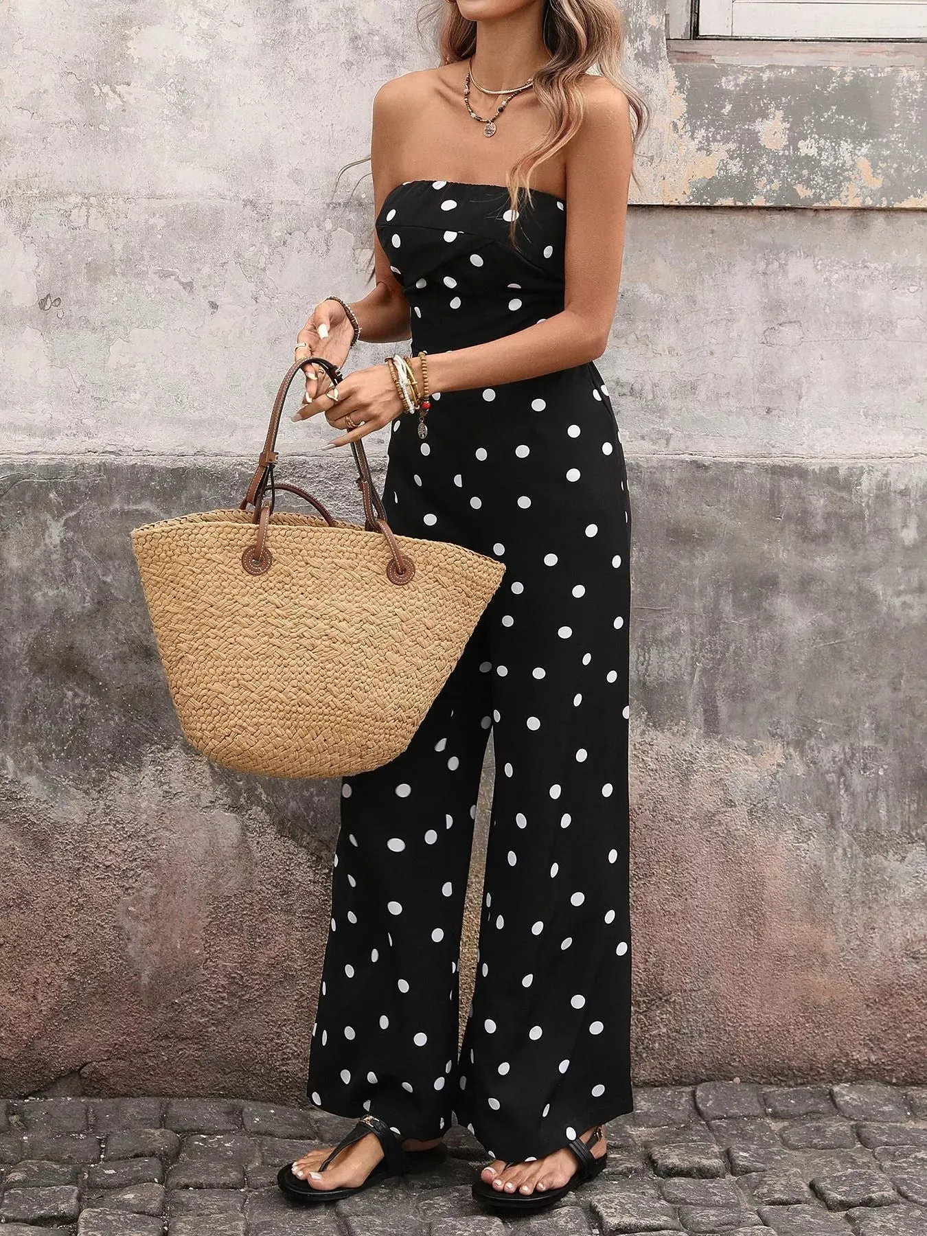 Polka Dot Strapless Wide Leg Jumpsuit sold by Charming Charlie product image thumbnail 2
