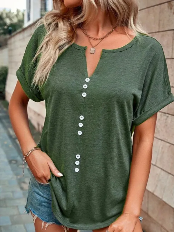 Full Size Decor Button Short Sleeve T-Shirt Plus Size made by Trendsi