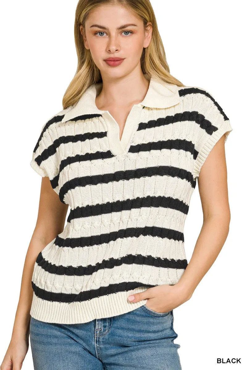 Zenana Textured Stripe Collared Sweater Vest sold by Charming Charlie product image thumbnail 2