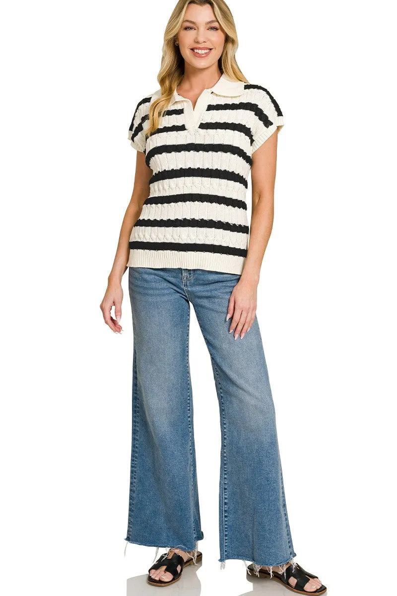 Zenana Textured Stripe Collared Sweater Vest sold by Charming Charlie product image thumbnail 3