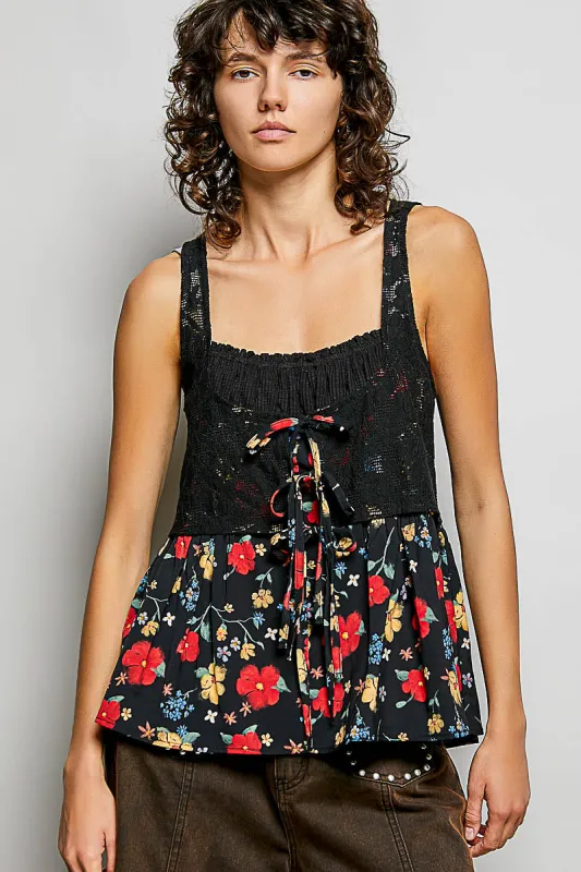 POL Ribbed Sleeveless Top with Lace Bust Floral Woven Patch made by Trendsi