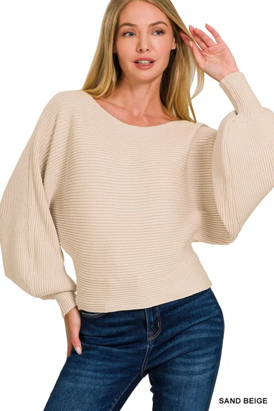 Zenana Boat Neck Balloon Sleeve Sweater made by Trendsi