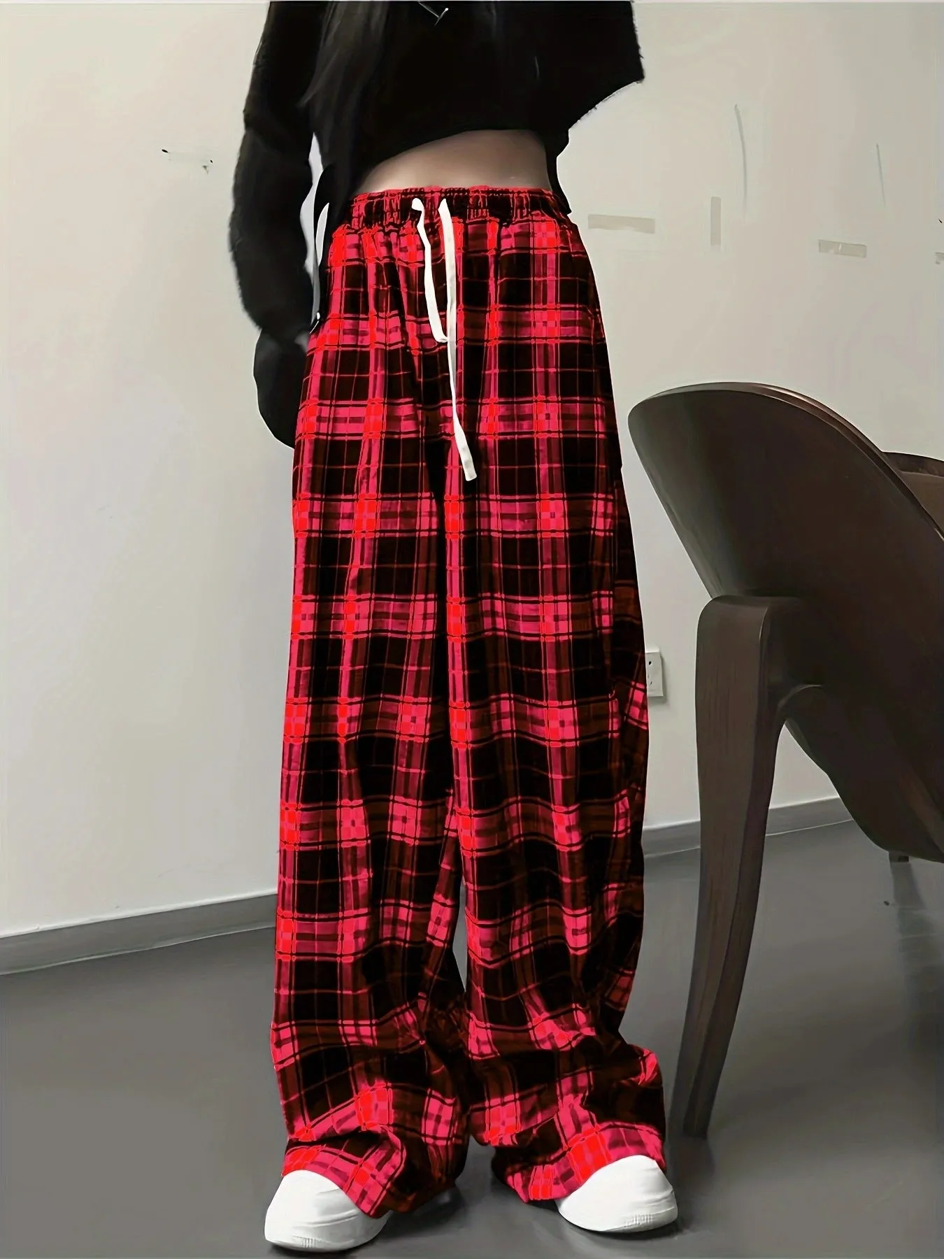 Plaid High Waist Wide Leg Pants sold by Charming Charlie product image thumbnail 4