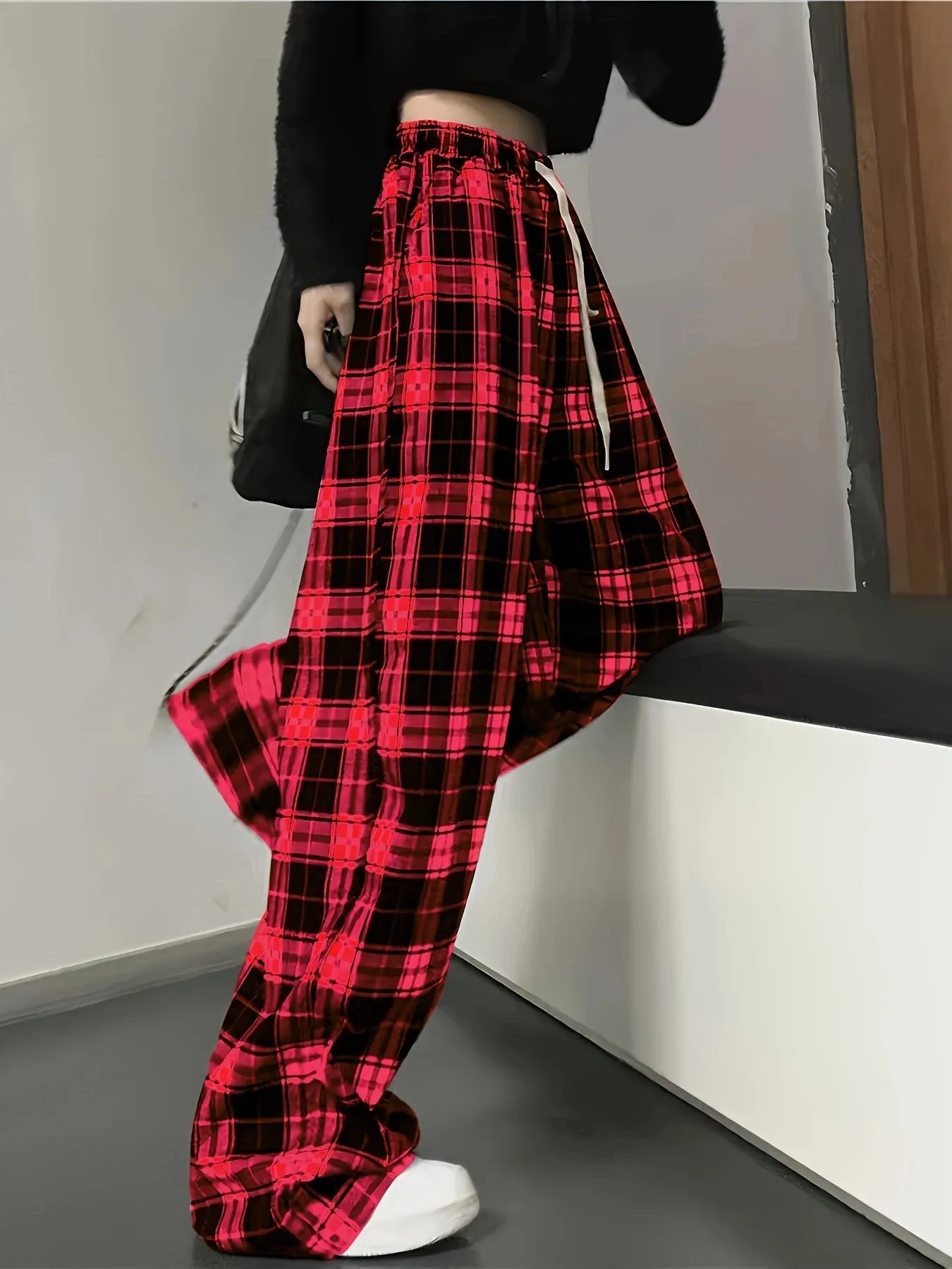 Plaid High Waist Wide Leg Pants sold by Charming Charlie product image thumbnail 5
