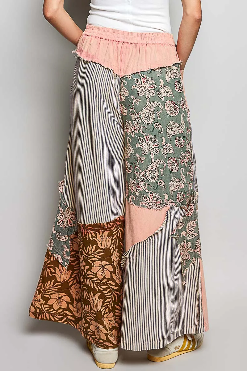 POL Striped Floral Patchwork Wide leg Pants with Side Big Star Patch sold by Charming Charlie product image thumbnail 3