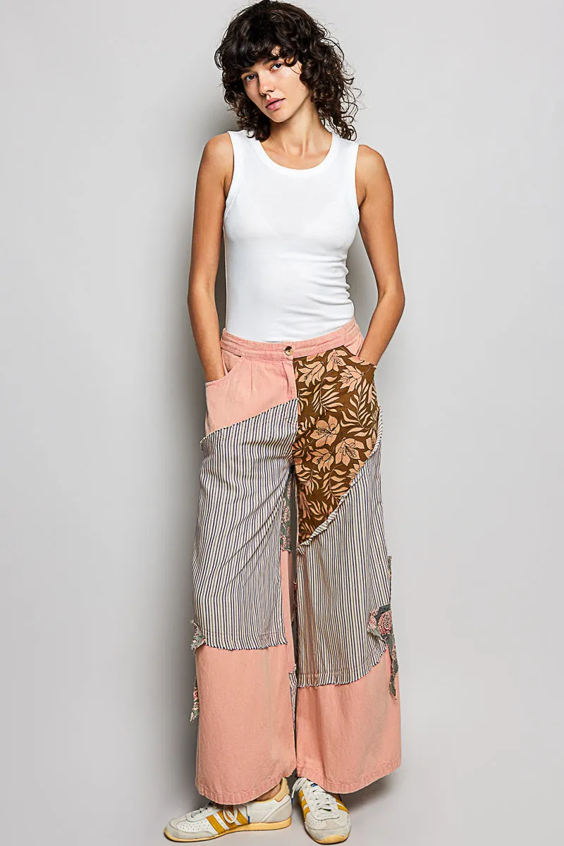 POL Striped Floral Patchwork Wide leg Pants with Side Big Star Patch sold by Charming Charlie product image thumbnail 4