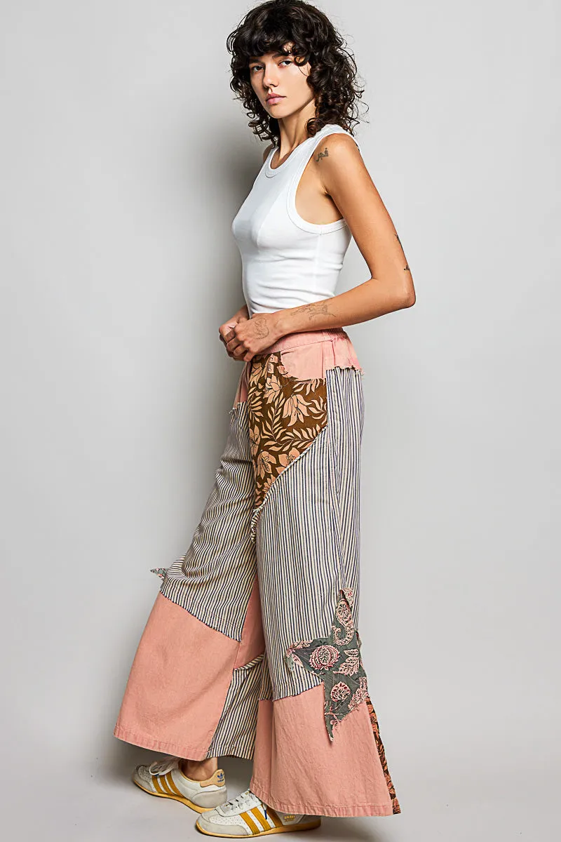 POL Striped Floral Patchwork Wide leg Pants with Side Big Star Patch sold by Charming Charlie product image thumbnail 5