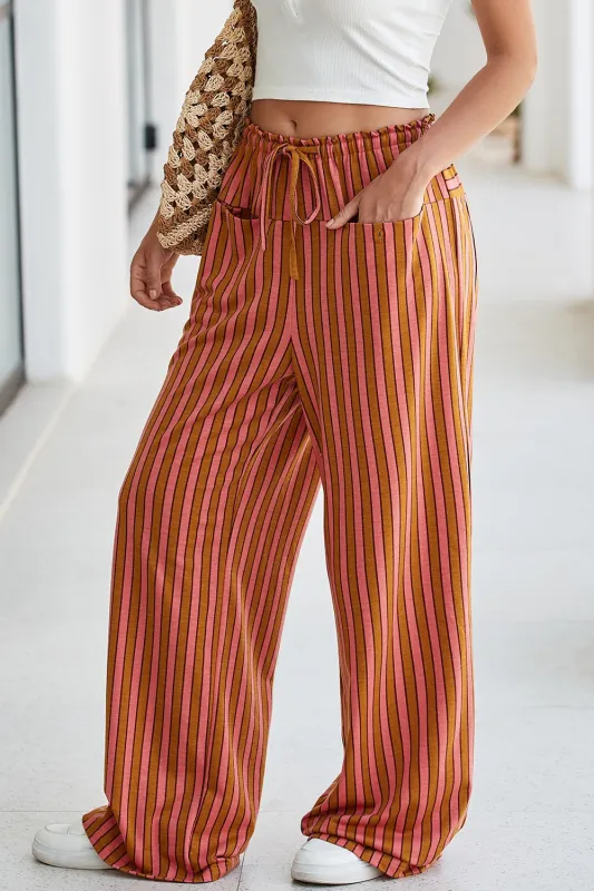 Stripe Button Pocket Tie Waist Casual Wide Leg Pants made by Trendsi