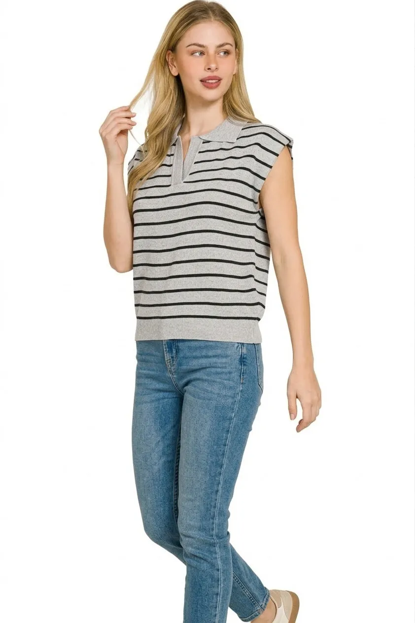 Zenana Viscose Striped Collared Sweater Vest sold by Charming Charlie product image thumbnail 3