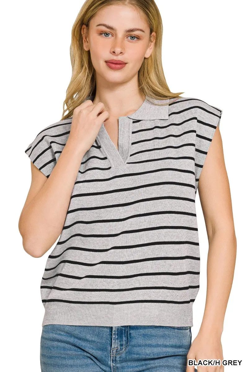 Zenana Viscose Striped Collared Sweater Vest sold by Charming Charlie product image thumbnail 2