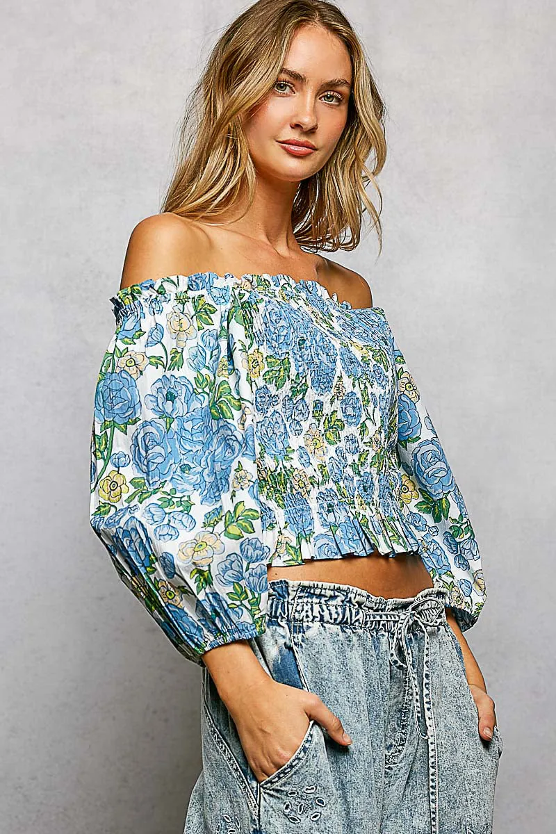 POL Floral Print Smocked Off-Shoulder Blouse sold by Charming Charlie product image thumbnail 4