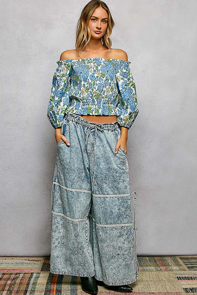 POL Floral Print Smocked Off-Shoulder Blouse sold by Charming Charlie product image thumbnail 5