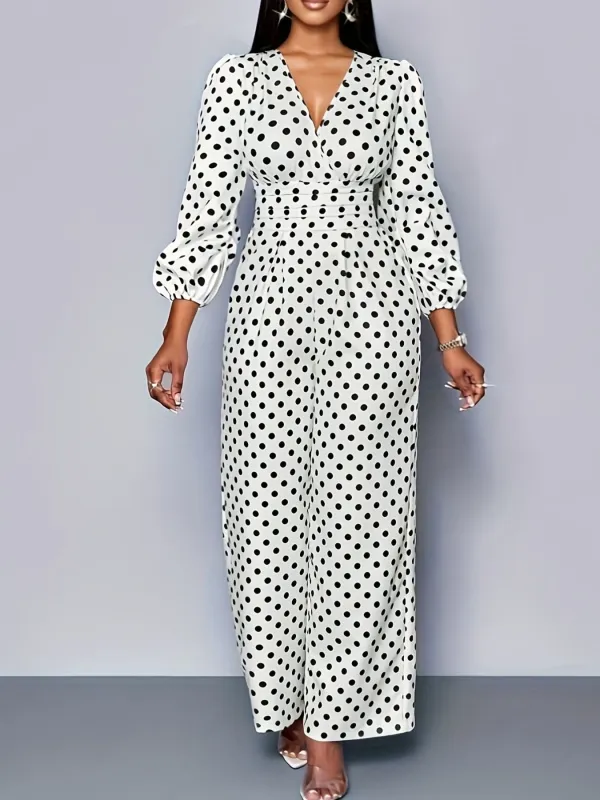 Polka Dot Long Sleeve Wide Leg Jumpsuit made by Trendsi