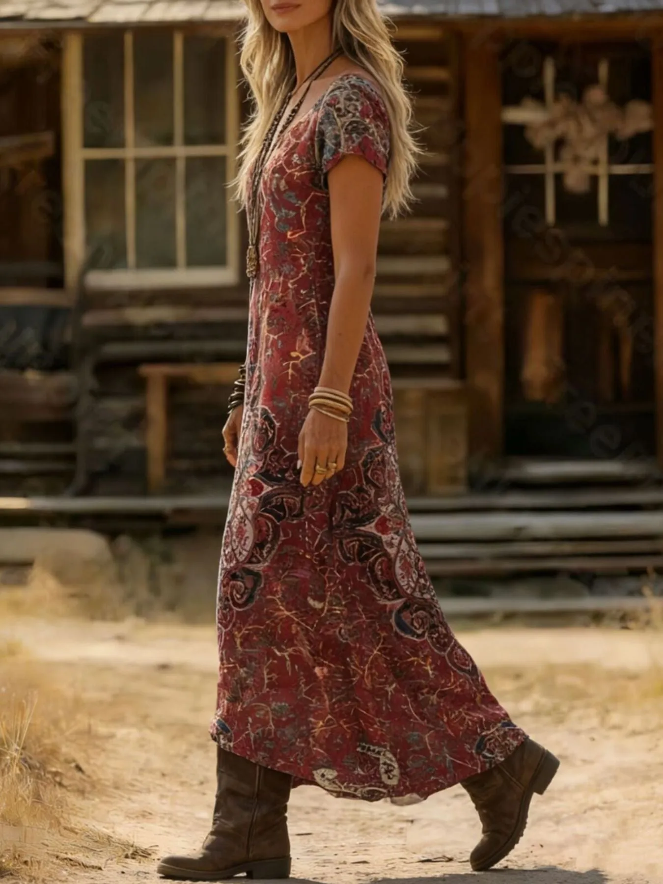 Printed V-Neck Short Sleeve Midi Dress sold by Charming Charlie product image thumbnail 4