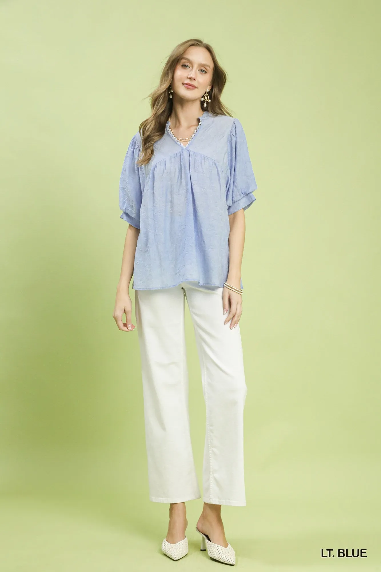 Umgee Textured Lace Trim V-Neck Boho Blouse sold by Charming Charlie product image thumbnail 5