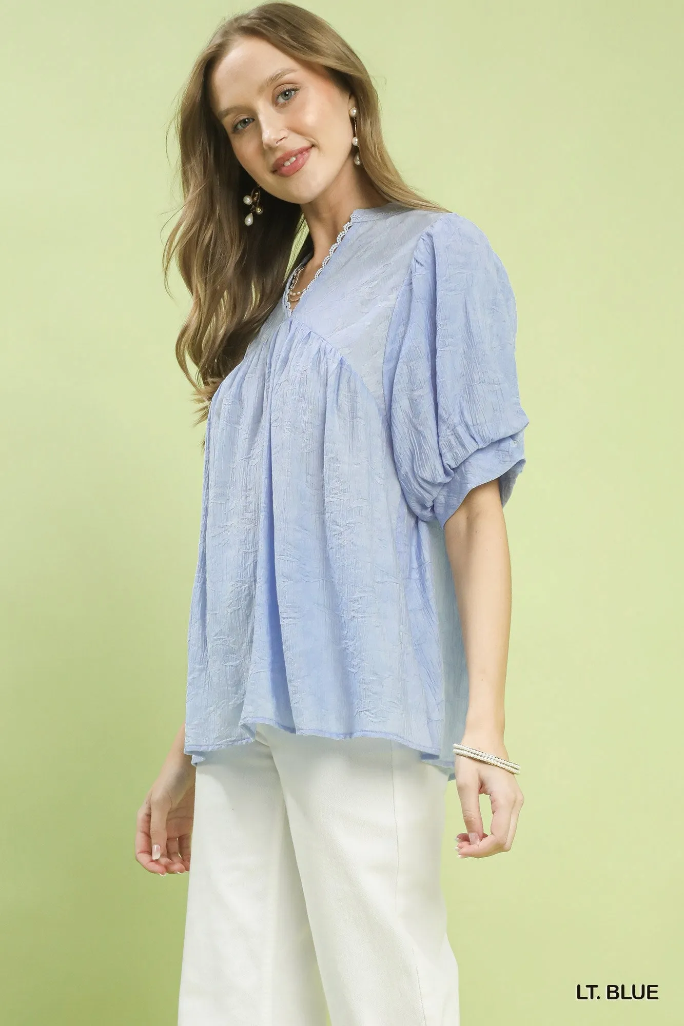 Umgee Textured Lace Trim V-Neck Boho Blouse sold by Charming Charlie product image thumbnail 2