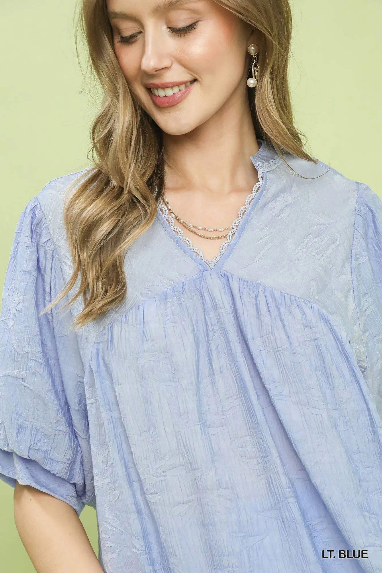 Umgee Textured Lace Trim V-Neck Boho Blouse sold by Charming Charlie product image thumbnail 4