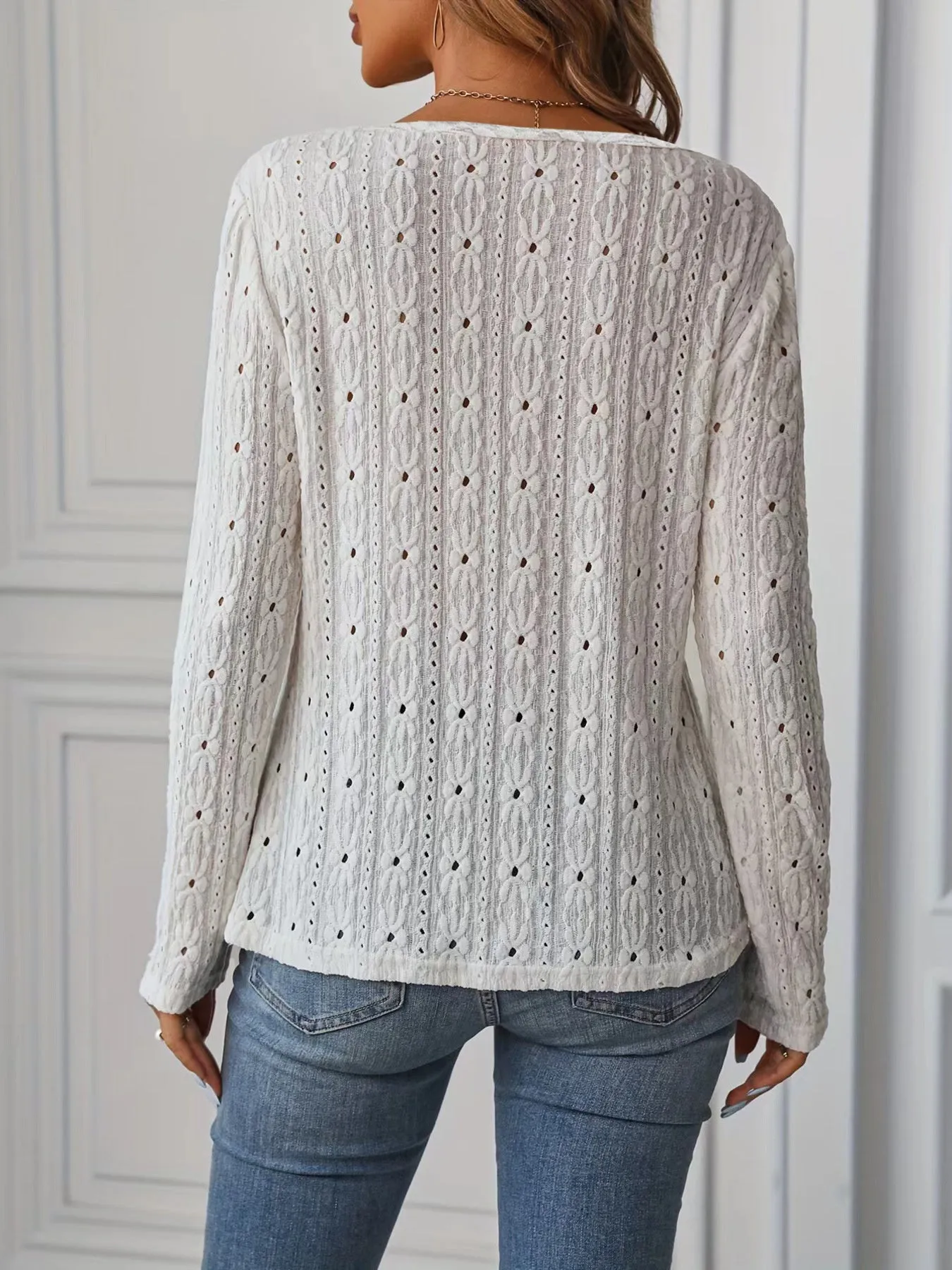 Eyelet Round Neck Blouse sold by Charming Charlie product image thumbnail 5