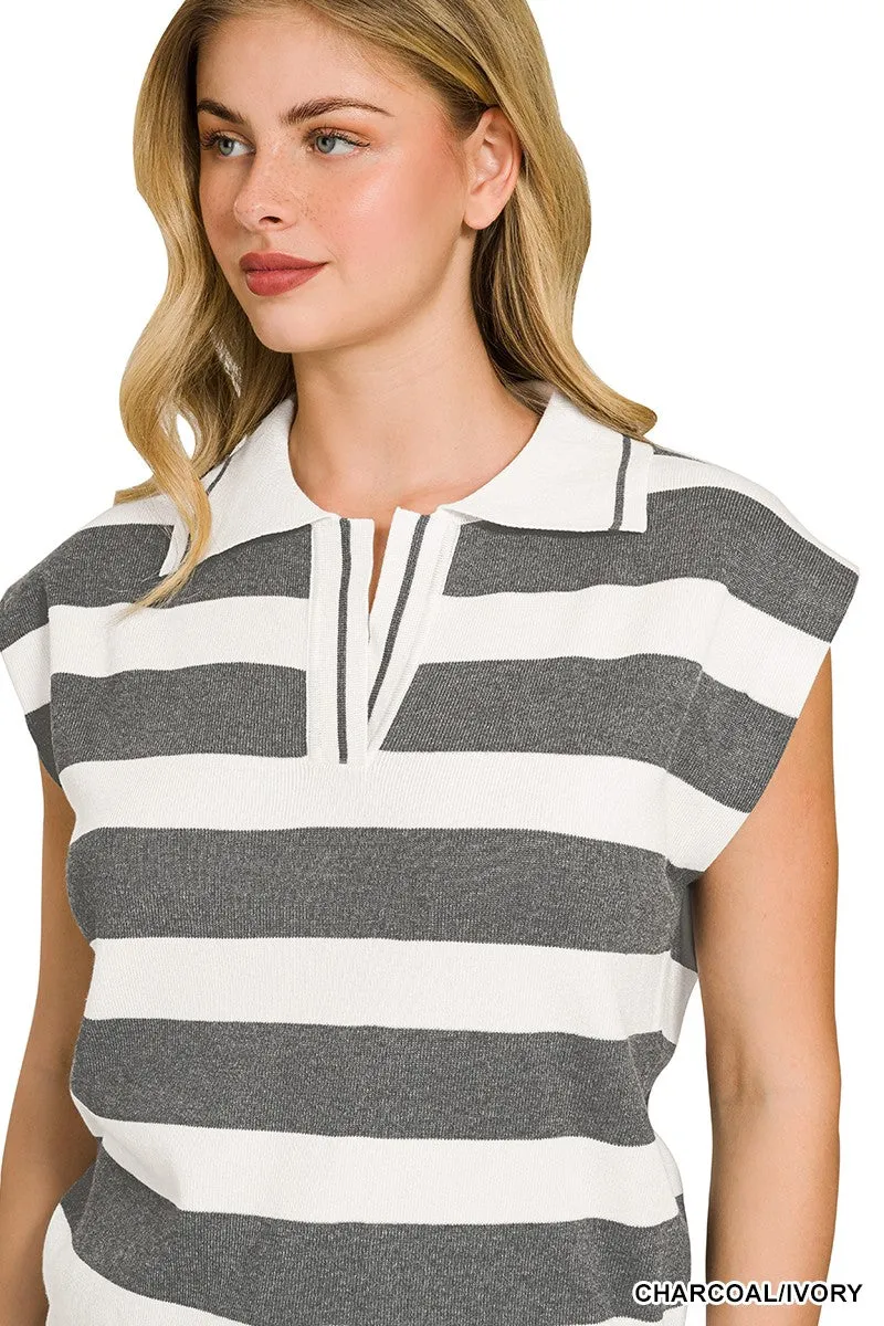 Zenana Viscose Striped Collared Sweater Vest sold by Charming Charlie product image thumbnail 3