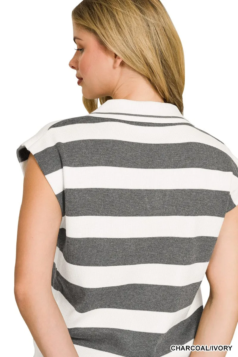 Zenana Viscose Striped Collared Sweater Vest sold by Charming Charlie product image thumbnail 4