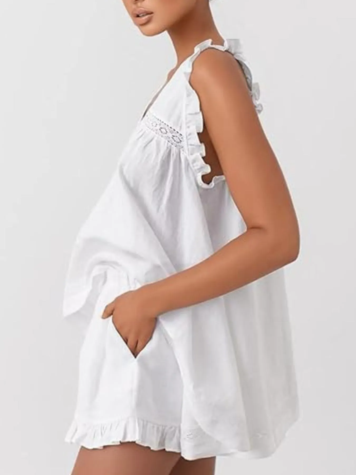 Ruffle Trim V-Neck Top and Shorts Set sold by Charming Charlie product image thumbnail 5