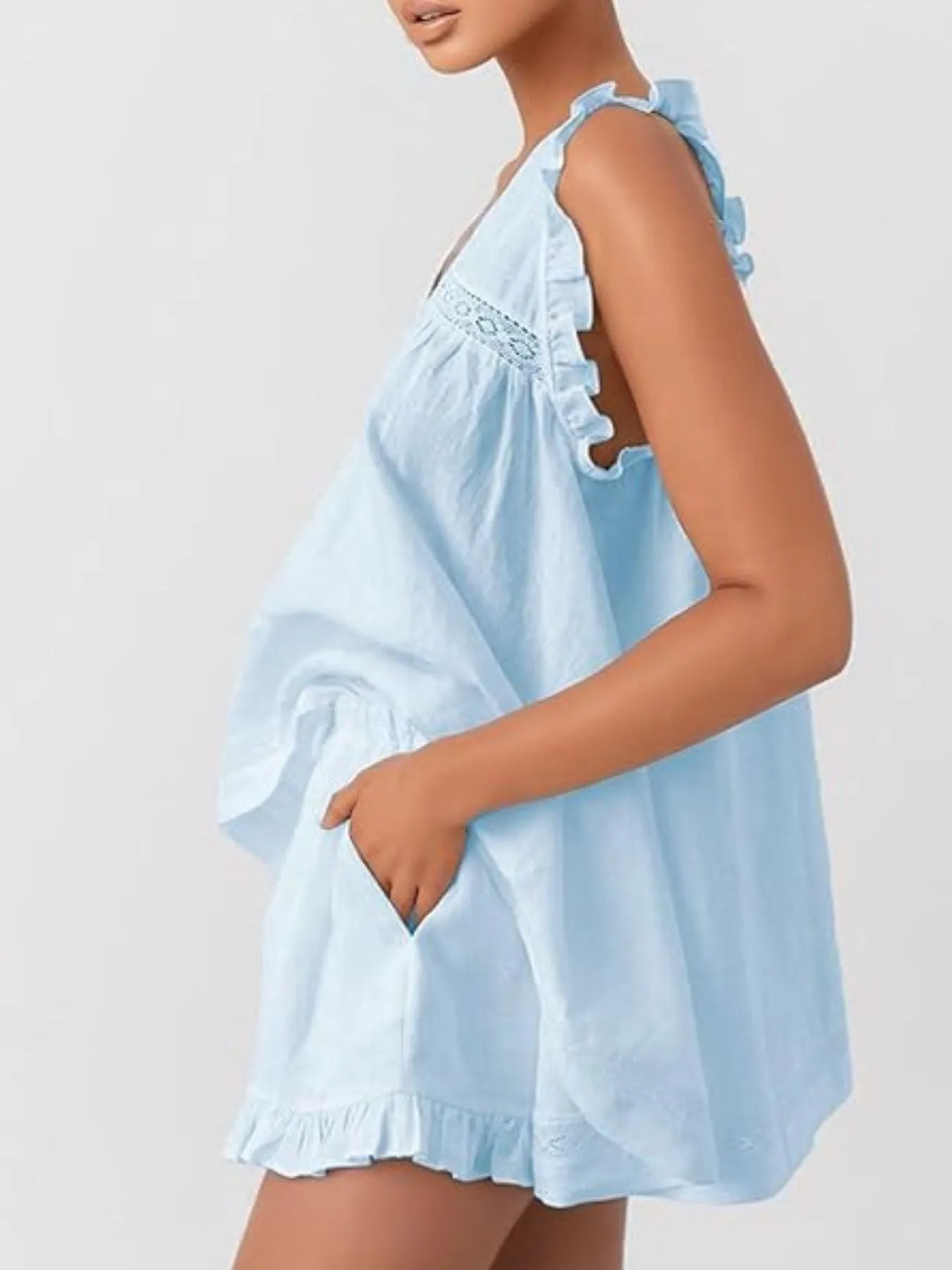 Ruffle Trim V-Neck Top and Shorts Set sold by Charming Charlie product image thumbnail 2