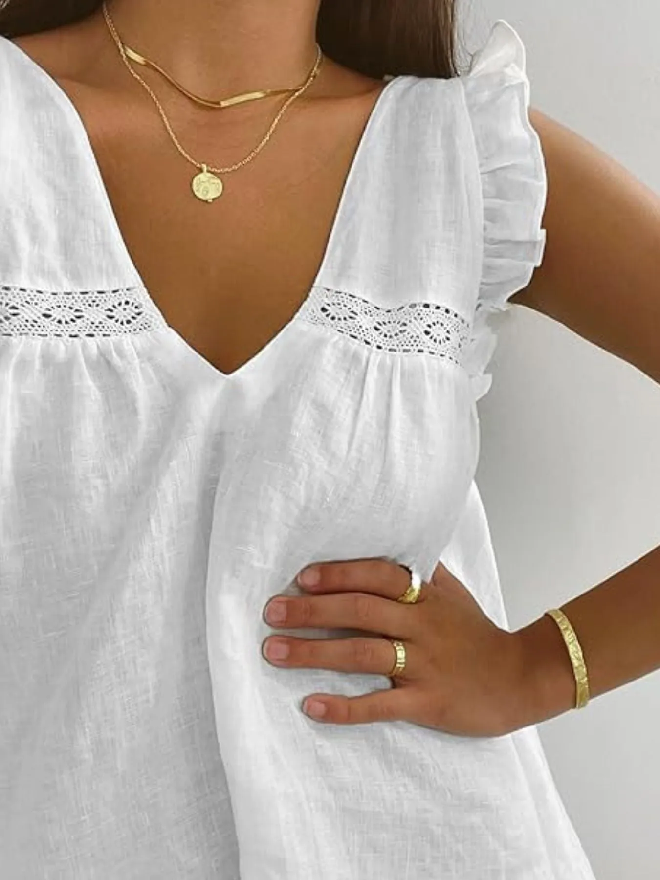 Ruffle Trim V-Neck Top and Shorts Set sold by Charming Charlie product image thumbnail 4