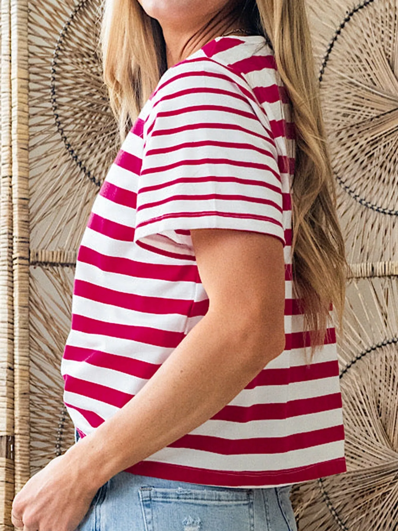 Stripe Patchwork Round Neck T Shirt sold by Charming Charlie product image thumbnail 4