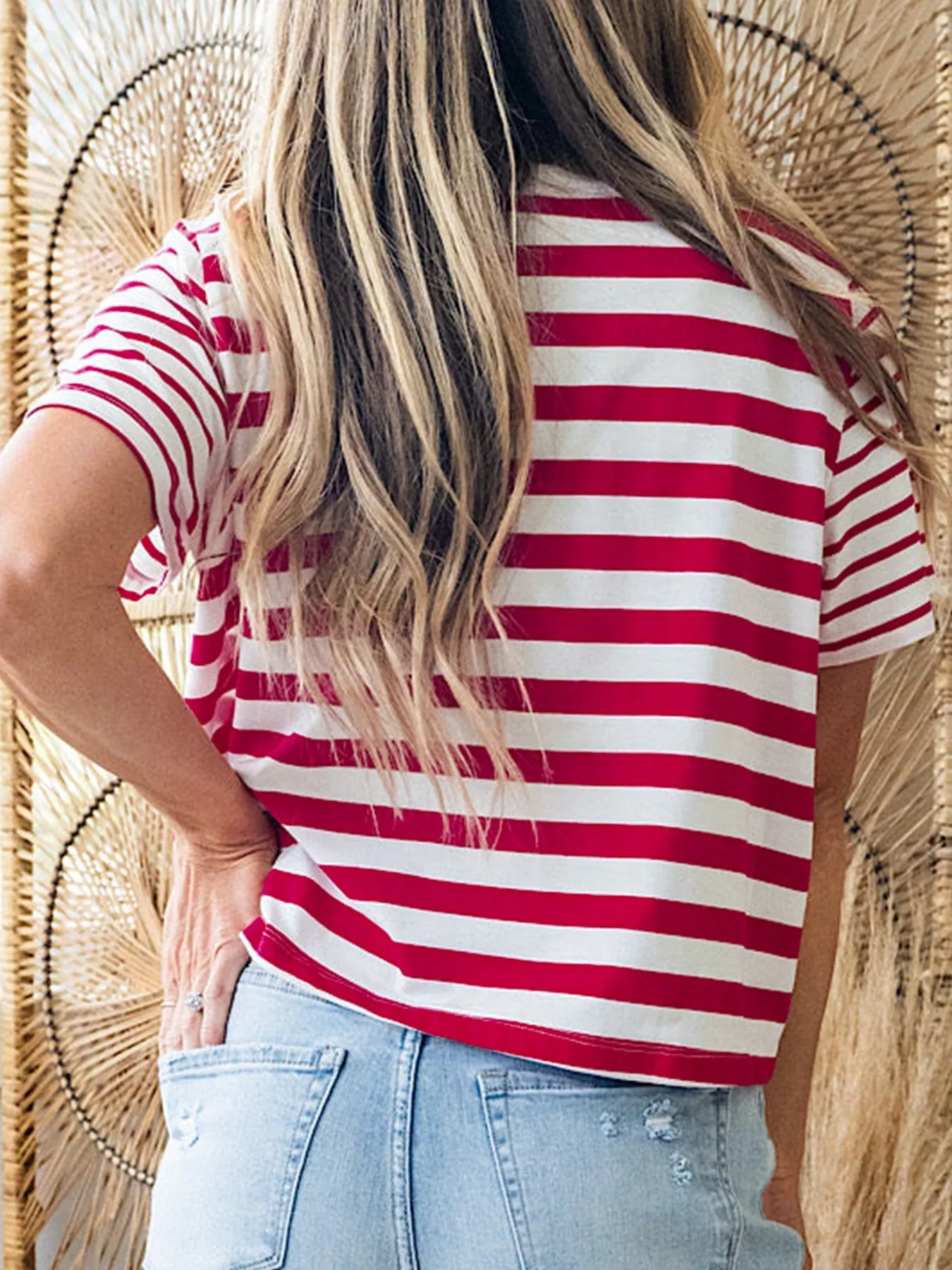 Stripe Patchwork Round Neck T Shirt sold by Charming Charlie product image thumbnail 2