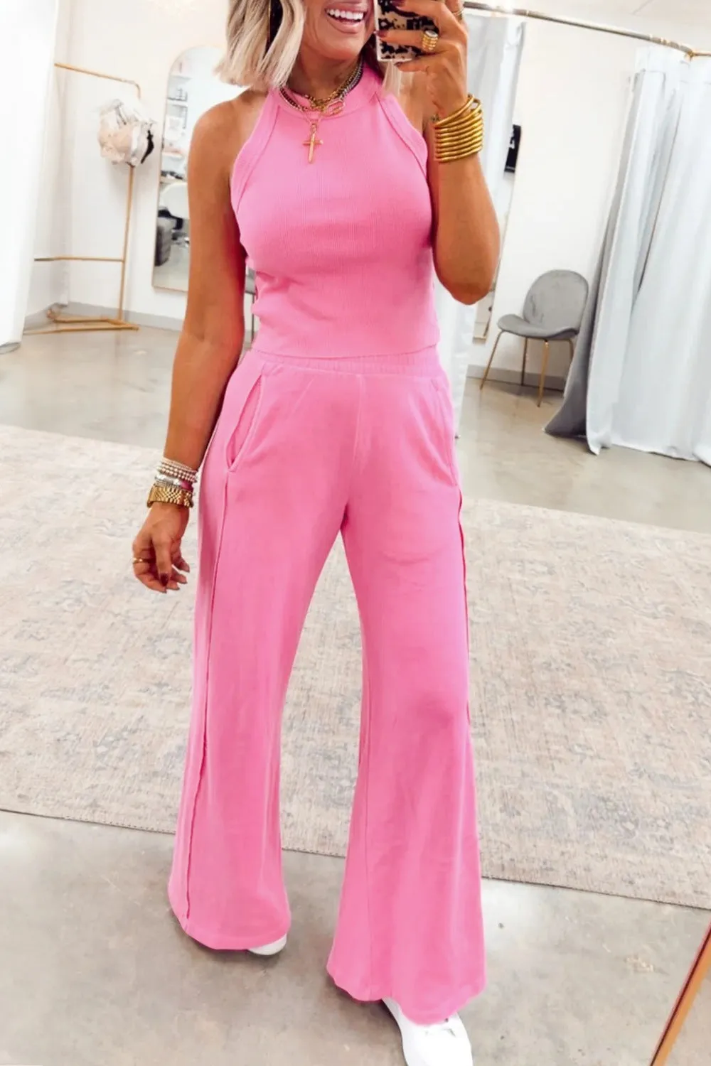 Slim Ribbed Tank Top and Sweatpants Set sold by Charming Charlie