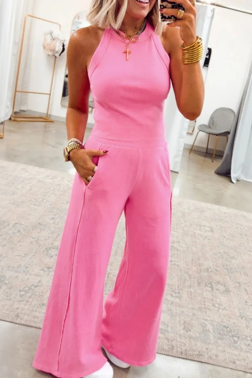 Slim Ribbed Tank Top and Sweatpants Set sold by Charming Charlie product image thumbnail 3