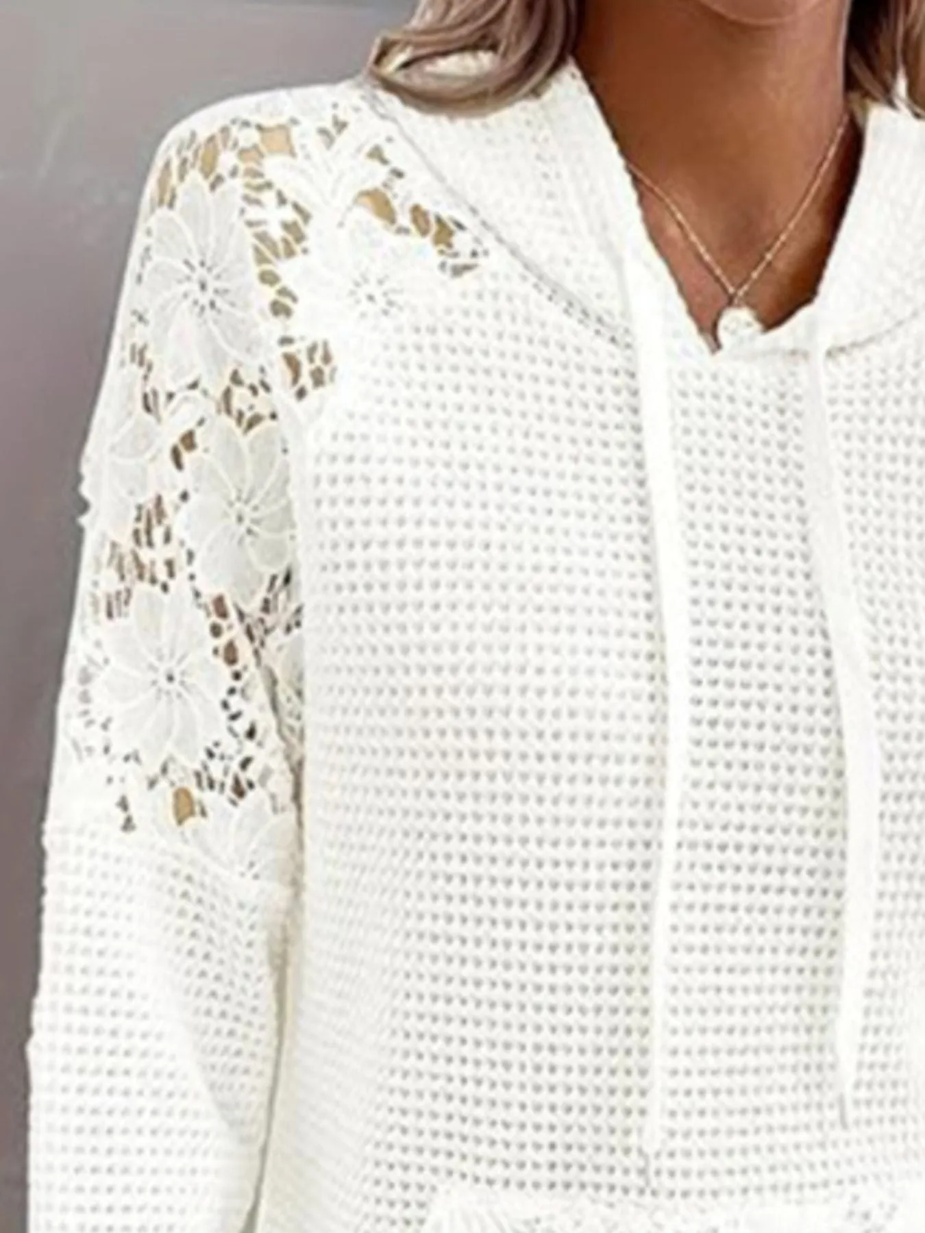 Full Size Lace Trim Waffle Knit Hoodie Plus Size sold by Charming Charlie product image thumbnail 2
