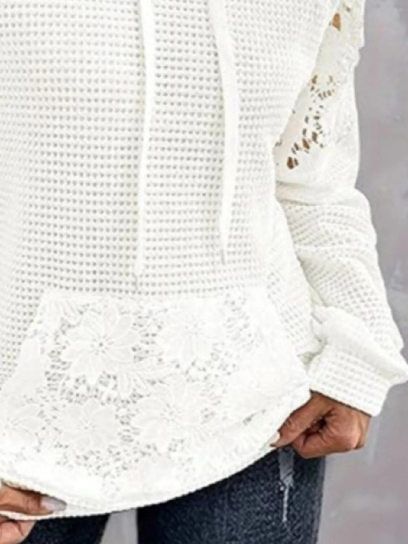 Full Size Lace Trim Waffle Knit Hoodie Plus Size sold by Charming Charlie product image thumbnail 3
