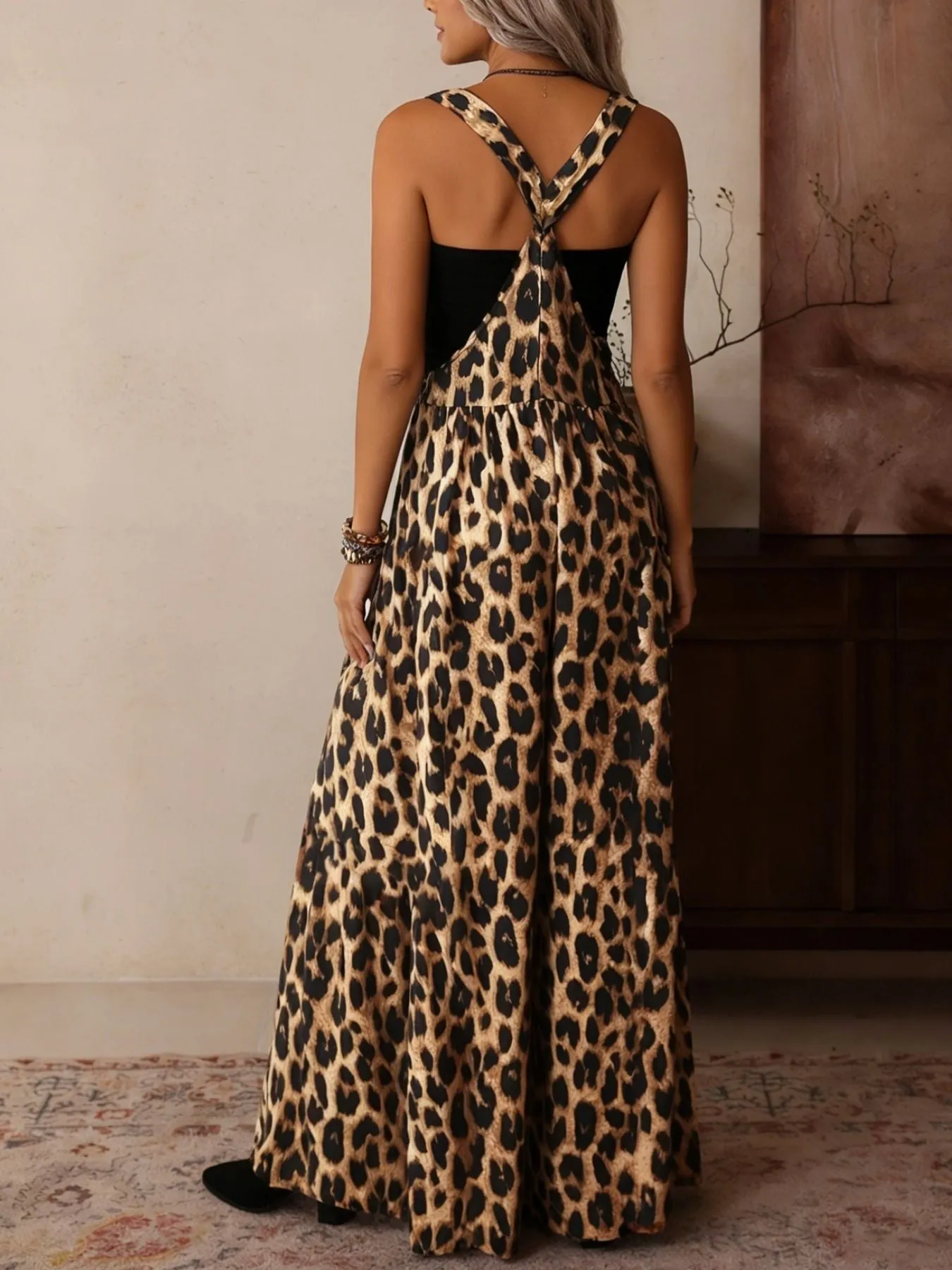 Leopard Print Wide Leg Overalls sold by Charming Charlie product image thumbnail 5