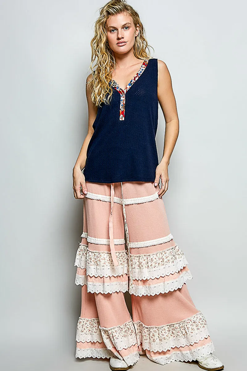 POL Ribbed V-Neck Tank with Contrast Floral Neckband sold by Charming Charlie product image thumbnail 5