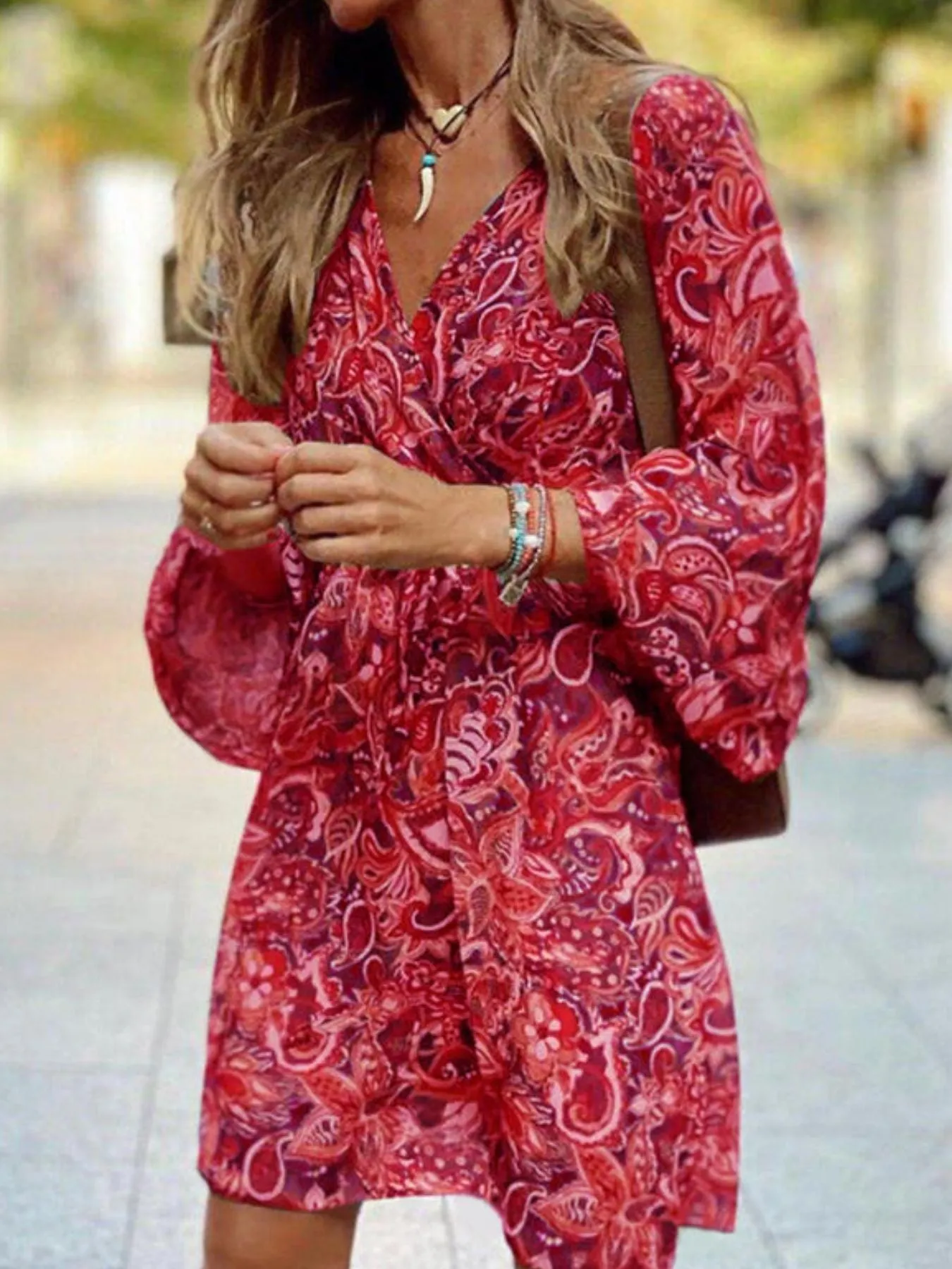 Paisley Print Balloon Sleeve Mini Dress sold by Charming Charlie product image thumbnail 5