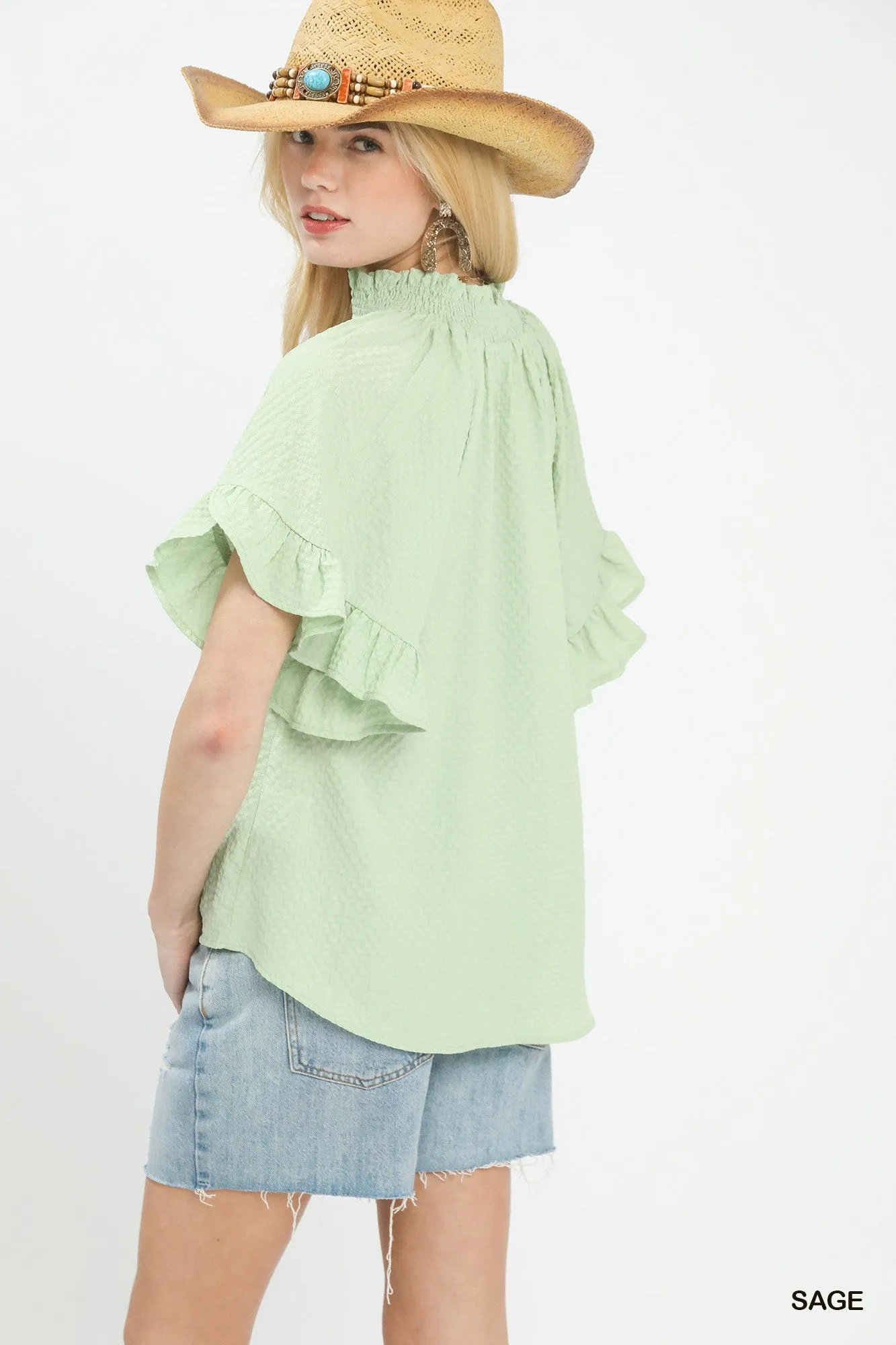 Umgee Textured Ruffle Sleeve Blouse sold by Charming Charlie product image thumbnail 2