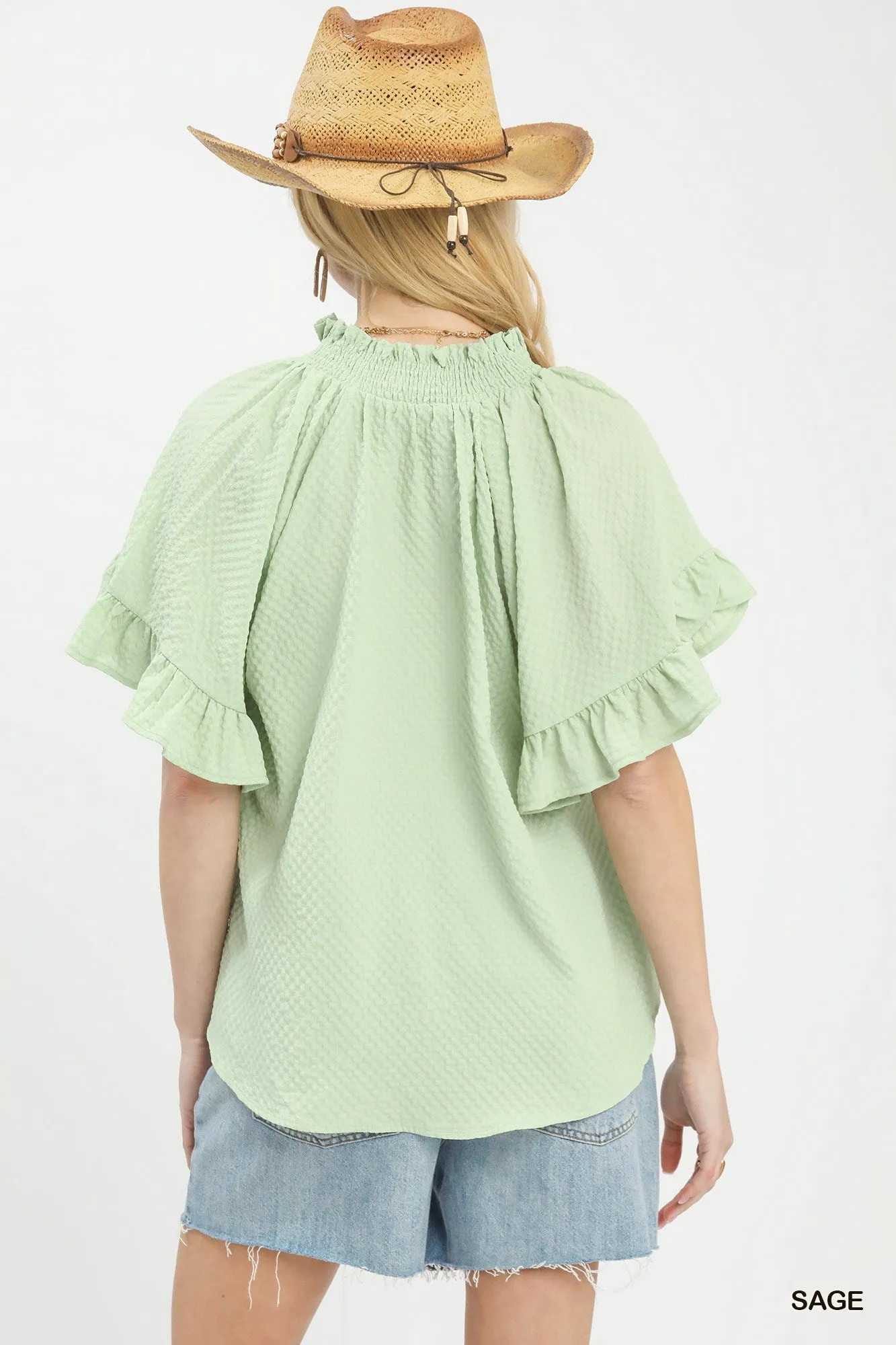 Umgee Textured Ruffle Sleeve Blouse sold by Charming Charlie product image thumbnail 3