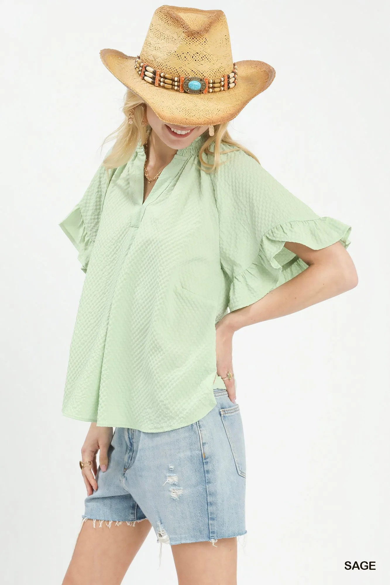 Umgee Textured Ruffle Sleeve Blouse sold by Charming Charlie product image thumbnail 4