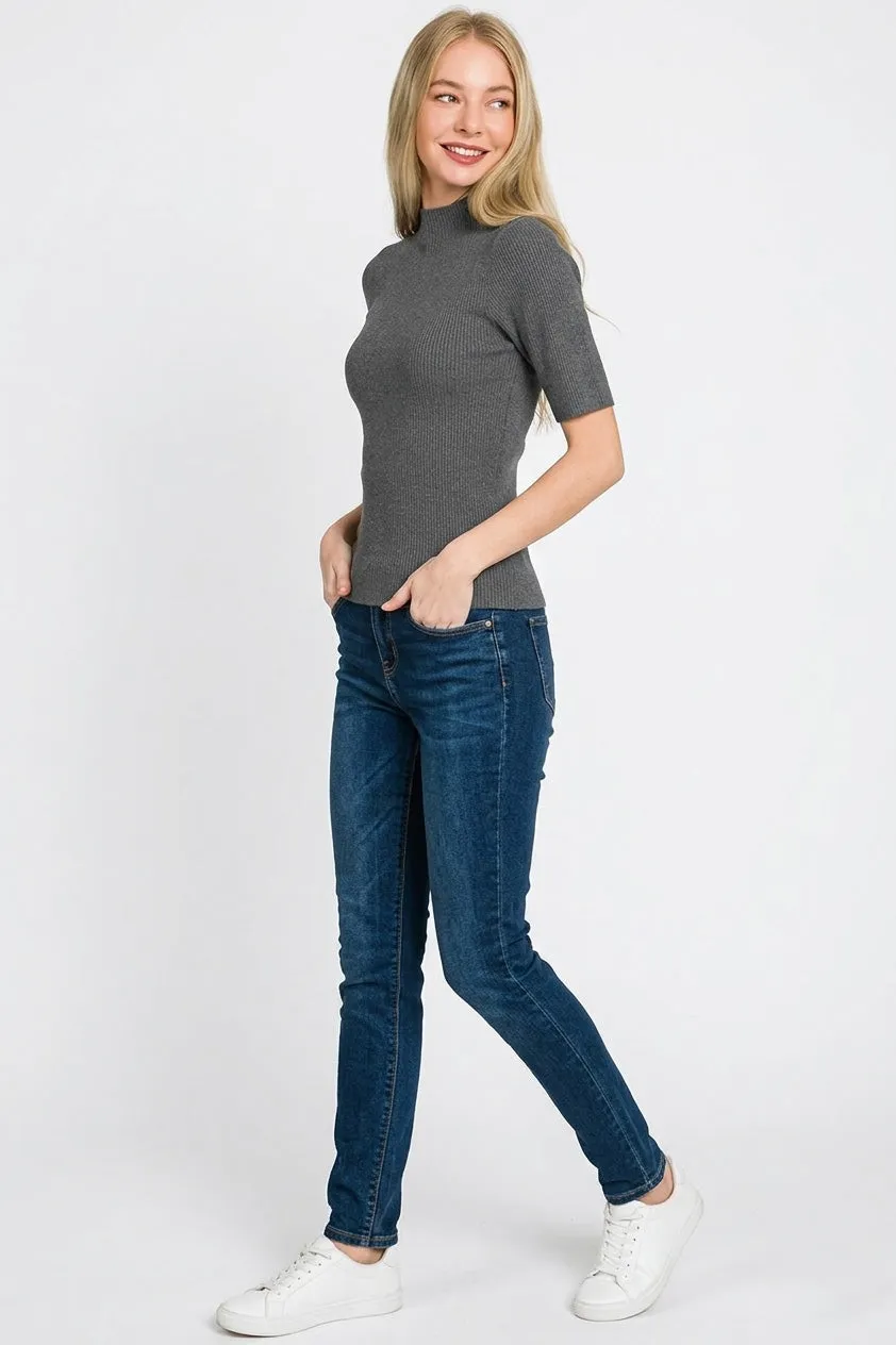 Zenana Viscose Ribbed Mock Neck Sweater sold by Charming Charlie product image thumbnail 2